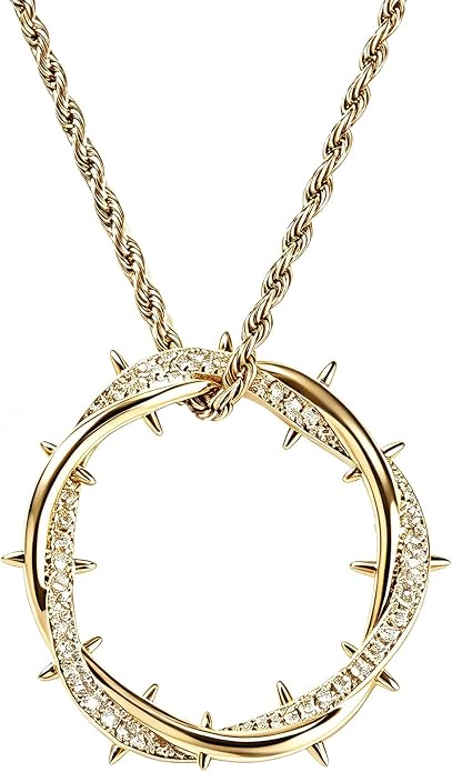 Men's Thorn Crown Necklace, 18K Gold & 925 Silver Plated Brass, 5A CZ Pendant, 24" Rope Chain, Retro Hip Hop Street Jewelry, Unisex Gift for Women