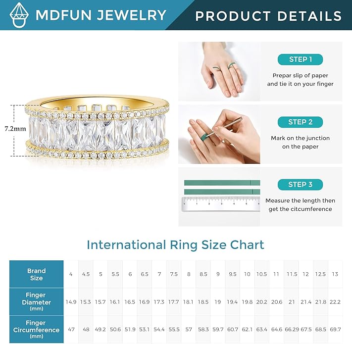 MDFUN 18K Gold Plated Eternity Rings for Women Cubic Zirconia Wedding Promise Engagement Band