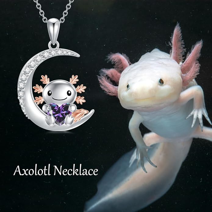 PROESS Animal Birthstone Necklace 925 Sterling Silver Otter/Axolotl/Hippo/Elephant/Dachshund/Monkey/Red Panda Pendant Necklace Animal Birthstone Jewelry Gifts for Women