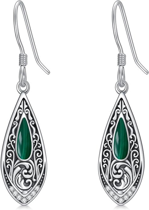 PROESS Moonstone Turquoise Malachite Dangle/Hoop Earrings 925 Sterling Silver Infinity/Wave/Celtic Knot/Clover Filigree Teardrop Earrings Jewelry Presents for Women