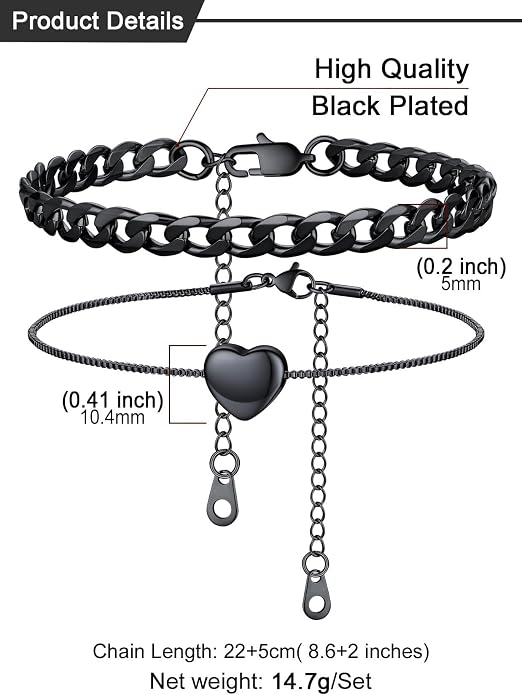 U7 2Pcs/3Pcs Ankle Bracelets for Women, Stainless Steel Cuban Link/Figaro/Rope/Heart Chain Anklets Sets,Waterproof Layered Anklets Adjustable 8.5"-10.5"