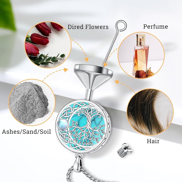 Tree of Life Necklace for Women Sterling Silver Celtic Moon Tree Moonstone Turquoise Pendant Heart Family Tree Necklace for Mother Daughter Sister Gifts