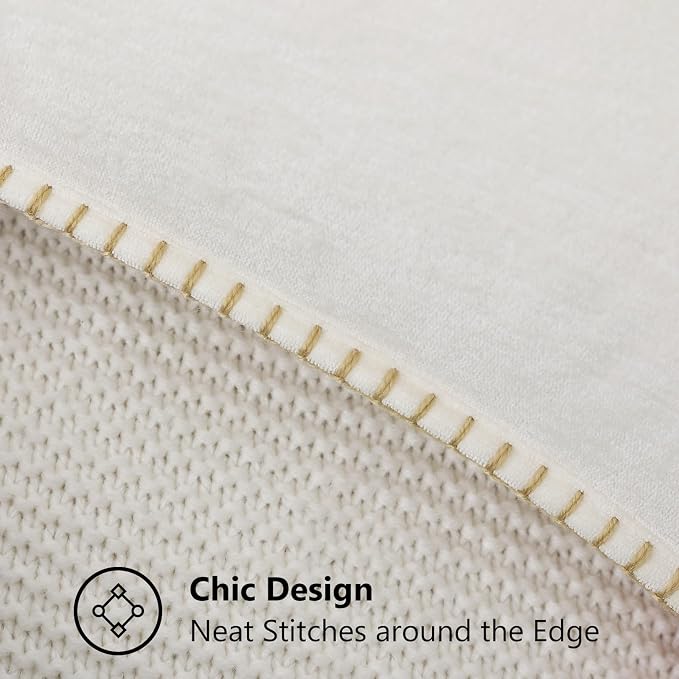 decorUhome Soft Chenille Throw Pillow Covers 24x24 Set of 2 Cream White | Fall Textured Decorative Throw Pillow Cases Stitched Edge Modern Farmhouse Luxury Boho Velvet for Couch Sofa Bed Home Decor