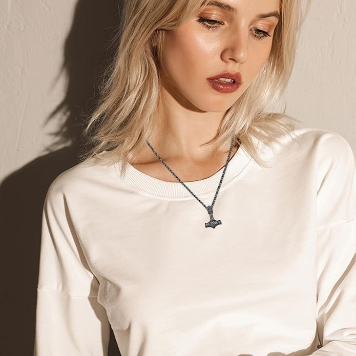 925 Sterling Silver Viking Norse Mjolnir Thor Hammer Pendant Amulet Necklaces with Gifts Box