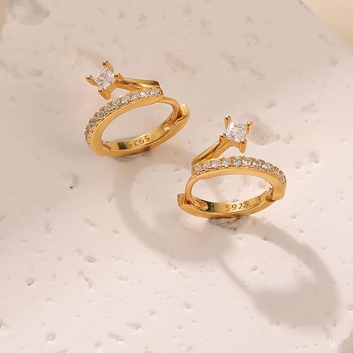 925 Sterling Silver Dainty Cute Hoop Earrings for Women Trendy 14k Gold Plated Small Huggie Cartilage CZ Earring to Daughter Mom Hypoallergenic Cubic Zirconia Earring Birthday Mothers Day Jewelry Gift