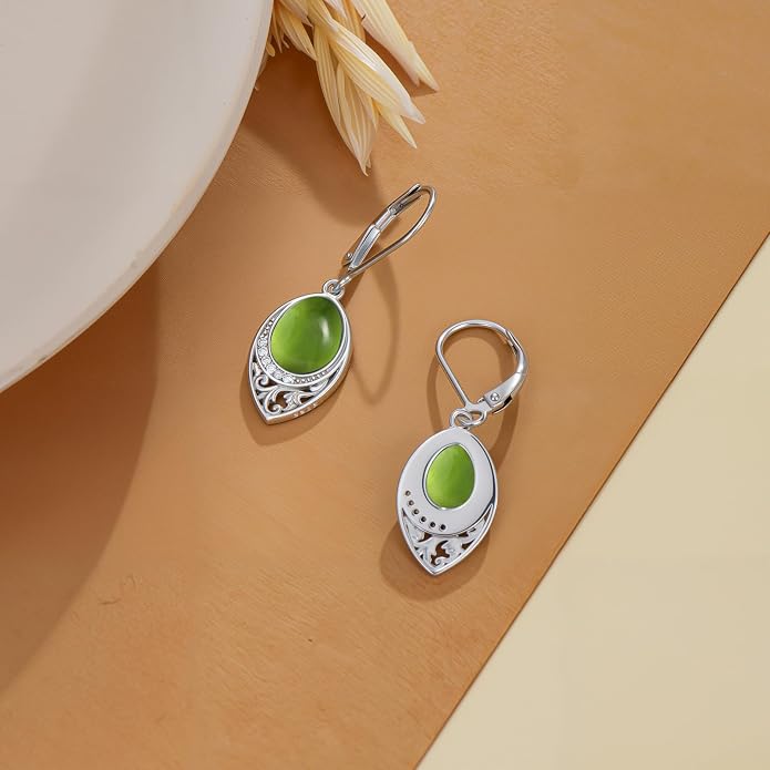 PROESS Filigree Teardrop Earrings S925 Sterling Silver Turquoise/Black Onyx/Peridot/Lapis Lazuli/Abalone Dangle Earrings Teardrop Jewelry for Women Mothers Day Birthday Christmas Gifts