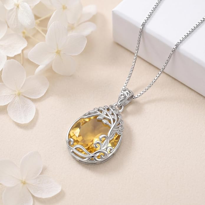Teardrop Moonstone Necklace for Women Tree of Life/Filigree Birthstone Pendant Necklace Jewelry