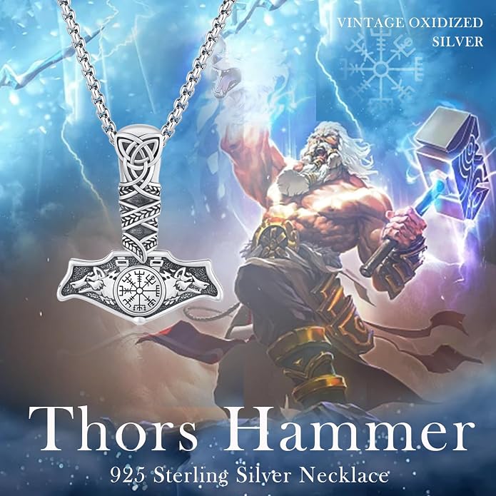 Viking Necklace 925 Sterling Silver Celtic Nordic Runes Amulet Necklace Viking Jewelry for Men Women