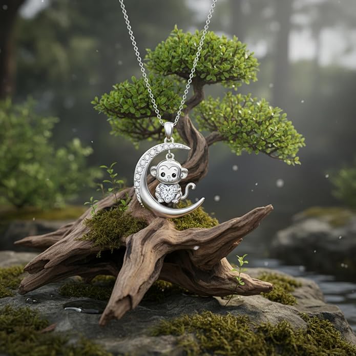 PROESS Animal Birthstone Necklace 925 Sterling Silver Otter/Axolotl/Hippo/Elephant/Dachshund/Monkey/Red Panda Pendant Necklace Animal Birthstone Jewelry Gifts for Women