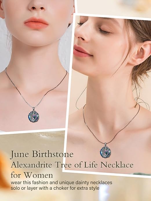 TOUPOP Tree of Life Birthstone Necklace Sterling Silver Pendant Birthstone Necklaces with Blue Crystal Anniversary Birthday Jewelry for Women Mom Wife Her