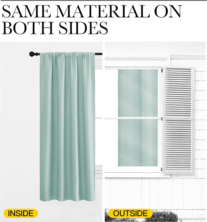 NICETOWN Window Curtains for Bedroom, Aqua Blue, 2 Panels, W42 x L48 -Inch, Home Decoration Thermal Insulated Rod Pocket Blackout Blinds & Drapes for Small Windows