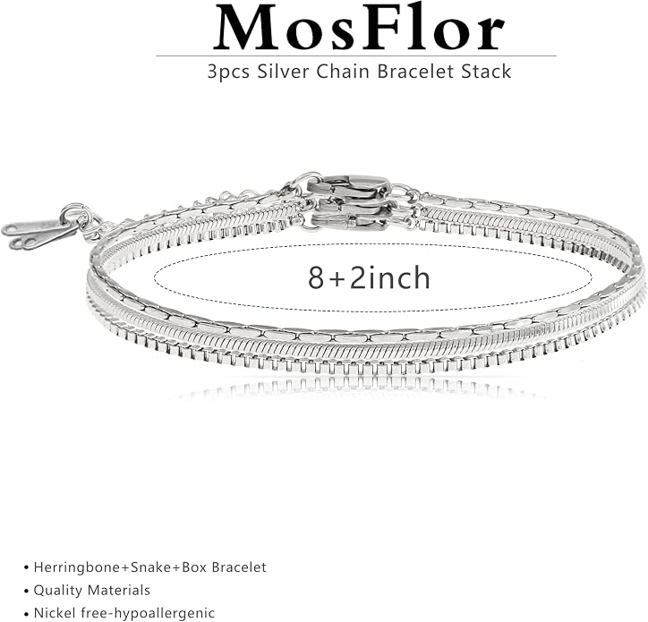 Mens Bracelet - Dainty Gold/Silver Chain Bracelet Stack 14K Gold Plated Silver Bracelets for Men Stainless Steel Adjustable Cross Charm Cuban Link Bracelet Snake Jewelry Set to Men Dad Birthday Day