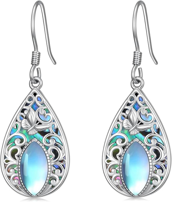 Dorunmo Moonstone Dangle Drop Earrings s925 Sterling Silver Leverback Earrings Filigree Moonstone Jewelry Birthday Gifts for Women