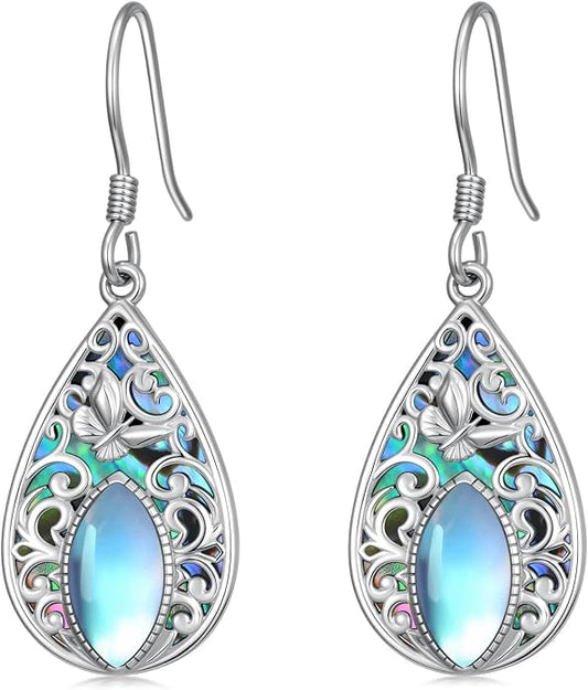 Dorunmo Moonstone Dangle Drop Earrings s925 Sterling Silver Leverback Earrings Filigree Moonstone Jewelry Birthday Gifts for Women