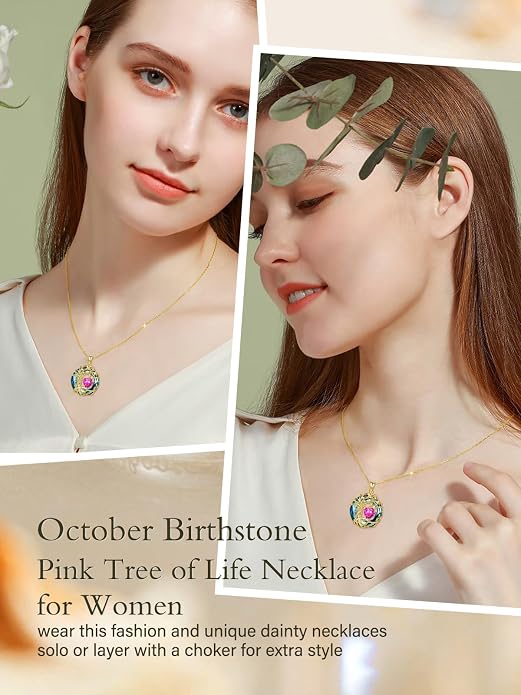 TOUPOP Tree of Life Birthstone Necklace Sterling Silver Pendant Birthstone Necklaces with Blue Crystal Anniversary Birthday Jewelry for Women Mom Wife Her