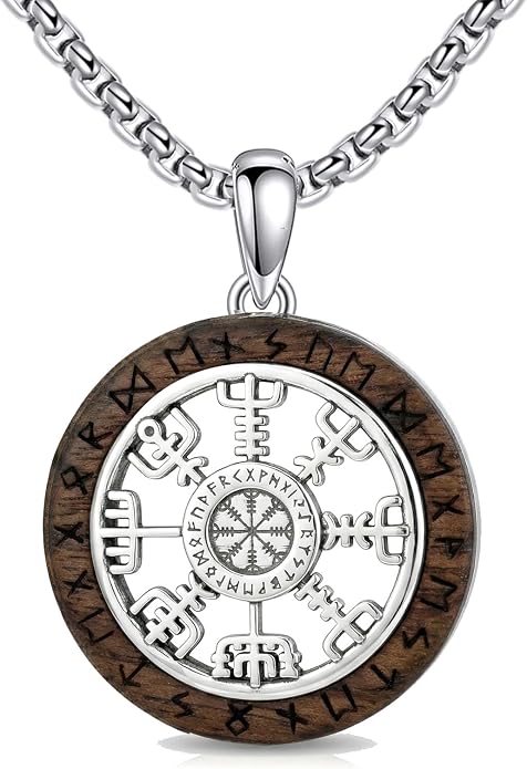 Viking Compass Necklace Sterling Silver Runes Vegvisir Pendant Necklace Mothers Day Jewelry Gift for Women Mom