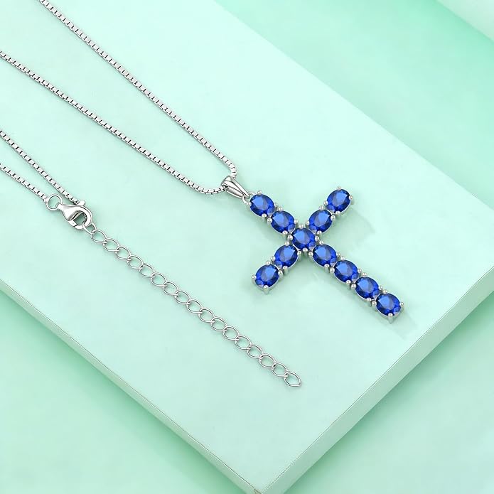 925 Sterling Silver Cross Necklace for Women Men Christian Jesus Faith Birthstone Cross Crucifix Pendant Necklaces