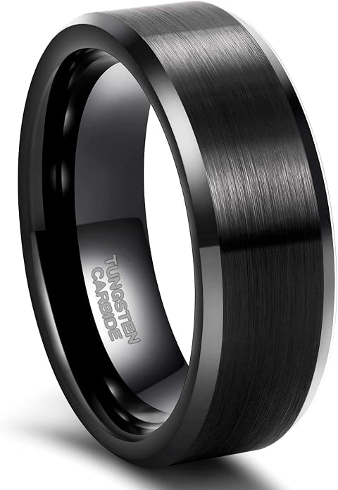 Frank S.Burton 3mm 4mm 6mm 8mm Black/Silver/Rose Gold Tungsten Rings for Women Men Wedding Band Engagement Ring Comfort Fit Beveled Edges Size 4-15