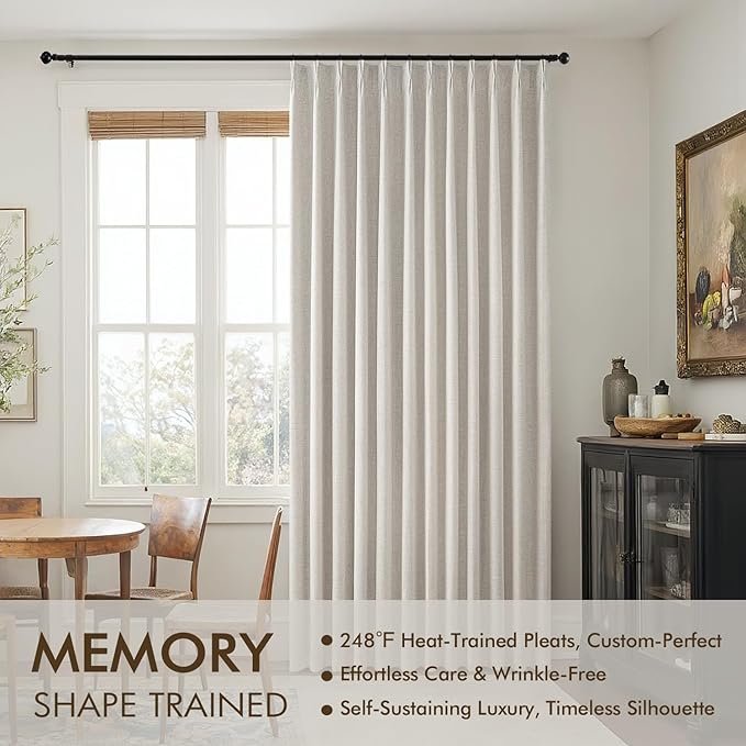 MIULEE Birch Pinch Pleated 100% Blackout Linen Curtains for Bedroom, Room Darkening Memory Trained Light Blocking Window Curtains 84 inches Long for Living Room, Black Out Pleat Drapes, 2 Panels