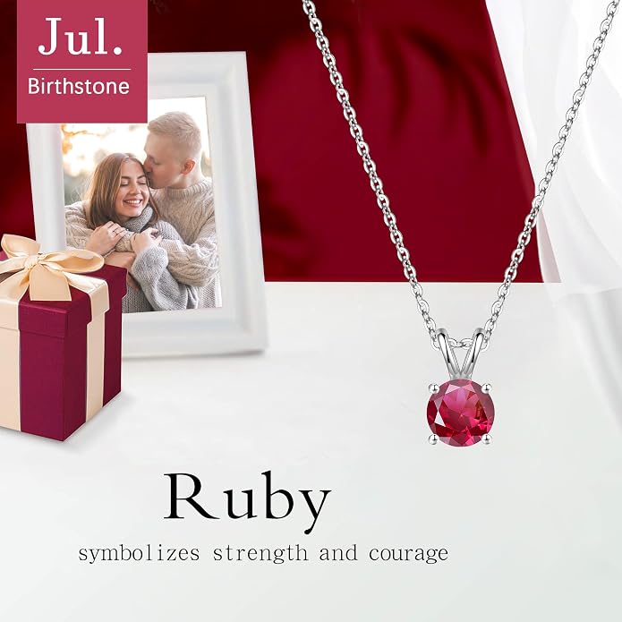SMILEST Birthstone Necklaces for Women Mom Wife, 1ct Sparkle Round Cut Birthstone Pendant 925 Sterling Silver Necklace Anniversary Birthday Gifts for Women Mom Wife Friend