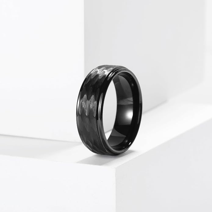 King Will Hammered 8mm Silver Tungsten Ring Hammer Men Wedding Band Comfort Fit