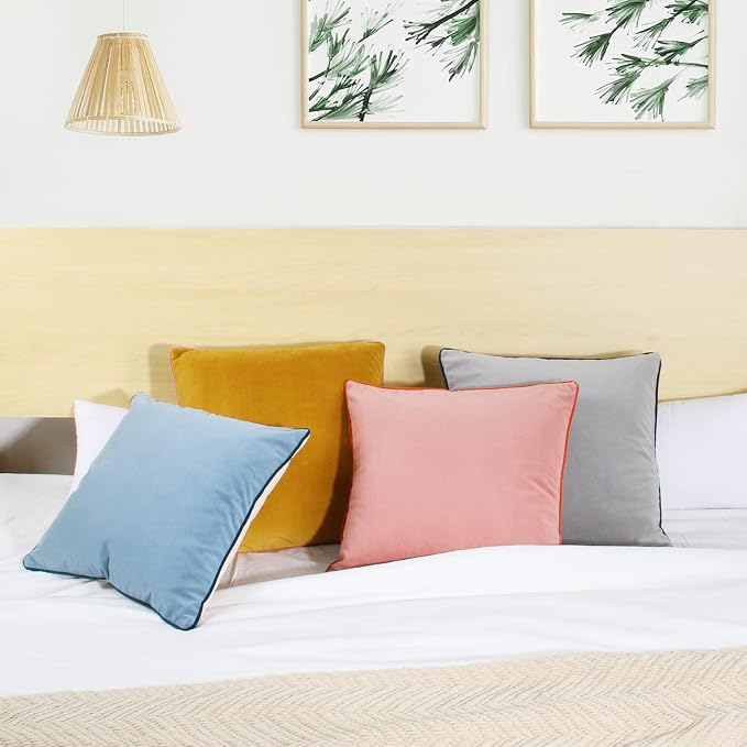 Velvet Throw Pillow Covers 20x20 Inch Set of 4 Decorative Velour Pillowcases Double-Colored Cushion Covers for Sofa Couch,Cold-Edge