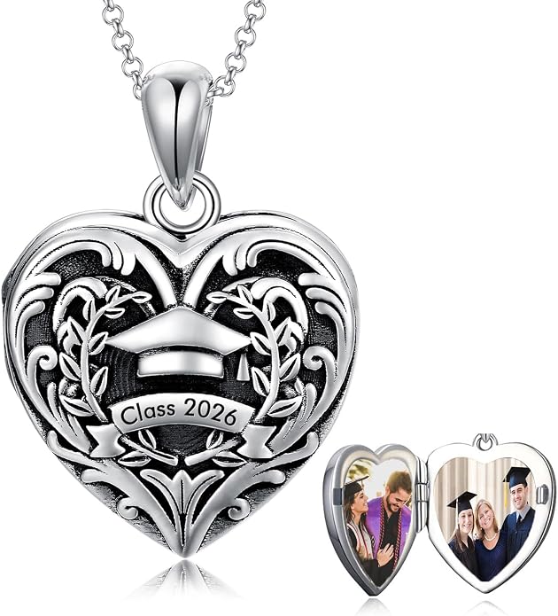 SOULMEET Personalized Silver Locket Necklace That Holds Pictures Photo Keep Someone Near to You, Memorial Custom Lockets Necklaces Letters Engraving for His Her