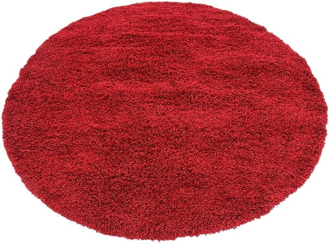 Unique Loom Solid Shag Collection Area Rug (6' 1" Round, Cherry Red) | Modern solid area rug for dining room, entryway & bedroom. Stain-resistant, easy-care, kid & pet friendly