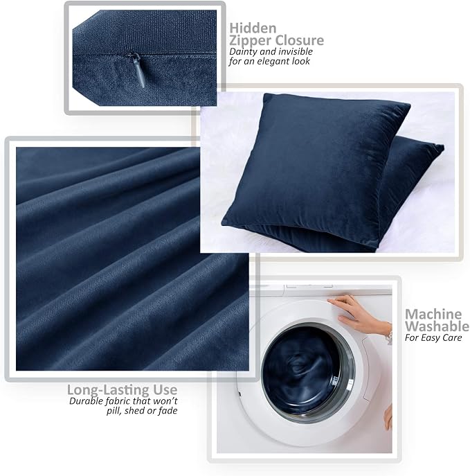 Nestl Throw Pillow Covers, Cozy Velvet Decorative Autumn Pillow Covers 22 x 22 Inches, Soft Solid Couch Pillow Covers for Sofa, Bed and Car, Set of 4 - Navy Blue