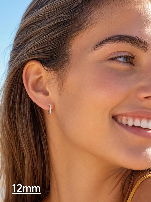 JustBeingCute 925 Sterling Silver Hoop Earrings for Women 14K Gold Plated Small Huggie Earrings Hypoallergenic Cubic Zirconia Cartilage Hoop Earring(8/10/12/14/16/18/20mm)