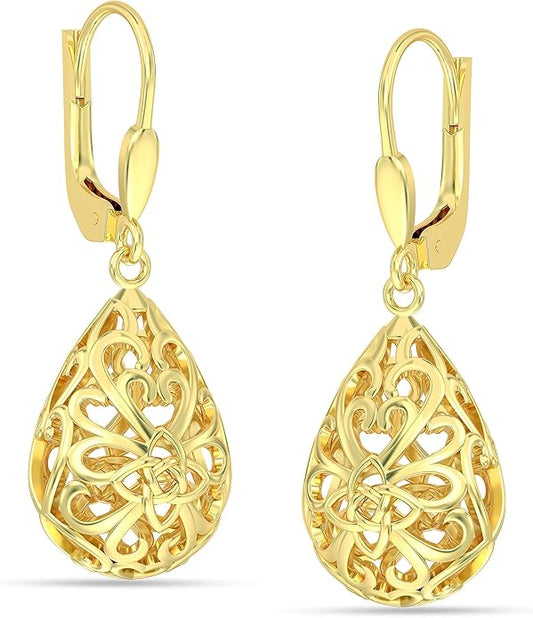 LeCalla 925 Sterling Silver Leverback Drop Earrings | Lightweight Italian Teardrop Dangle Earring for Women