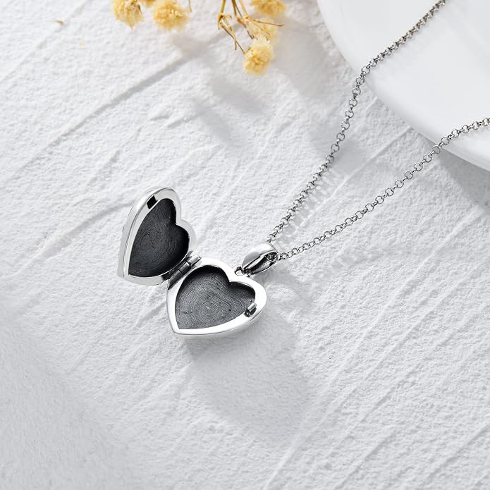 SOULMEET Personalized Silver Locket Necklace That Holds Pictures Photo Keep Someone Near to You, Memorial Custom Lockets Necklaces Letters Engraving for His Her