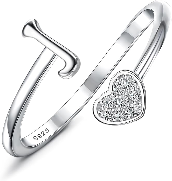 MILACOLATO 925 Sterling Silver Initial Rings for Women Teen Girl 18K Gold Plated Heart Initial Rings Adjustable Capital Letter Ring Stackable Thumb Pinky Rings for Daughter Birthday Bridesmaid Gifts Jewelry, A to Z