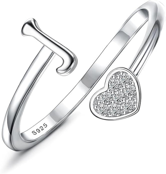 MILACOLATO 925 Sterling Silver Initial Rings for Women Teen Girl 18K Gold Plated Heart Initial Rings Adjustable Capital Letter Ring Stackable Thumb Pinky Rings for Daughter Birthday Bridesmaid Gifts Jewelry, A to Z