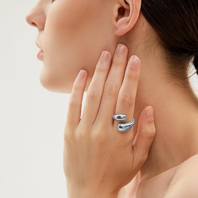 Gold Silver Rings Set for Women Chunky Statement Rings ZC Dome Evil Eye Croissant ring Thick 18K Gold Plated Band Rings
