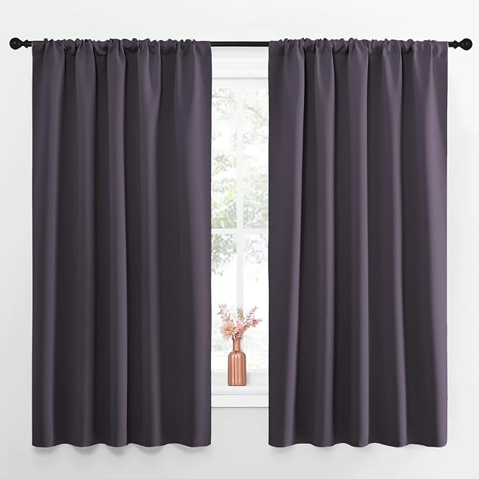 NICETOWN Blackout Curtains for Living Curtains, Greyish Purple, Set of 2, 52 by 63 Inch, Window Treatment Blackout Curtain Panels, Home Decor Thermal Insulated Solid Drapes for Bedroom
