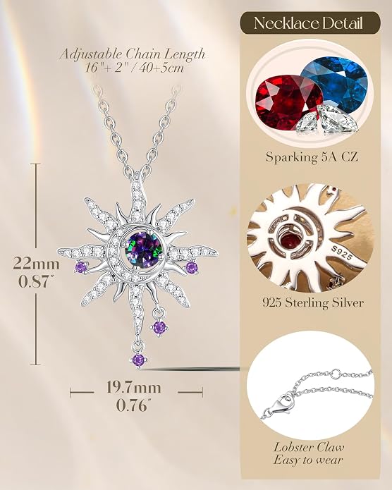 FANCIME Soluna Nexus Necklace for Women Sterling Silver Moon Jewelry Sun Pendant Fine Jewelry Gemstone Birthday Mothers Day Gifts for Wife