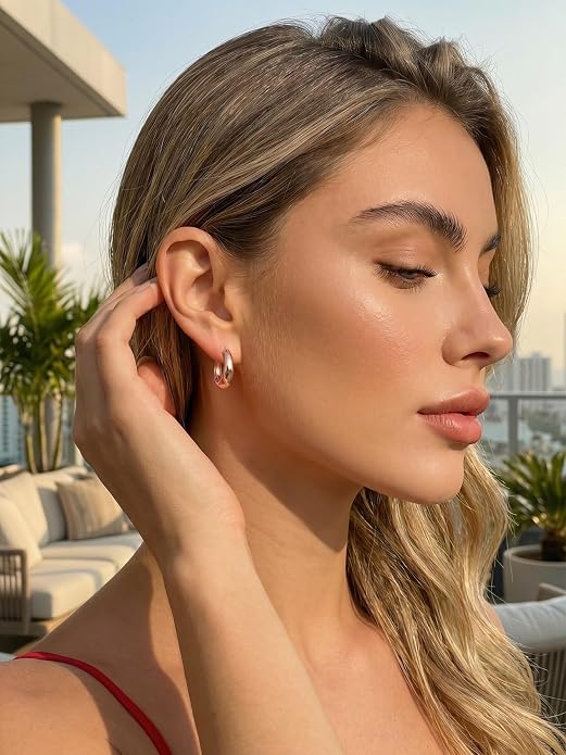 Bestyle Gold Huggies Earrings for Women Hypoallergenic 925 Sterling Silver Post Huggie Hoop Earrings Thick Lightweight Small Hoop Earrings 8/10/12/14mm