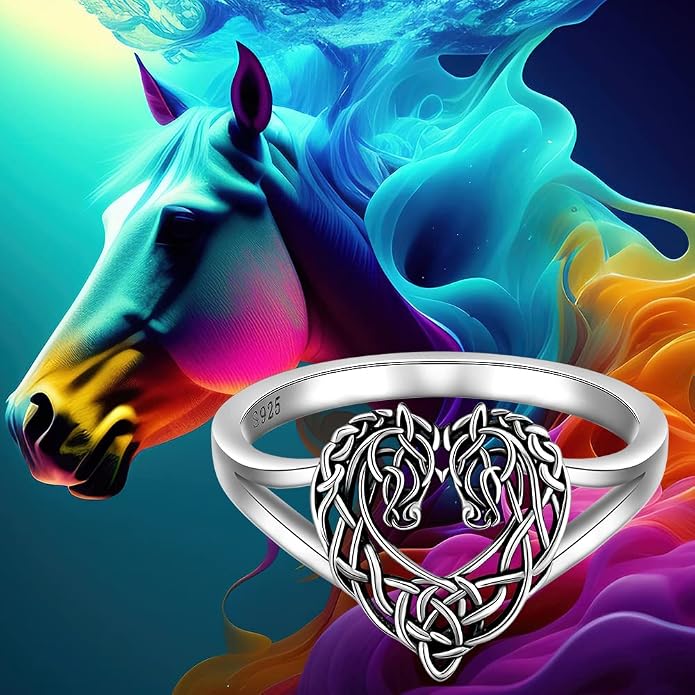 Horse Ring Sterling Silver Celtic Horse Rings for Women Couples Celtic Knot Equestrian Horses Jewelry Horsey Gifts