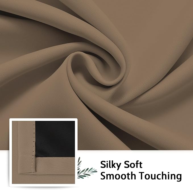 SimpleHome Khaki 100% Blackout Curtains Room Darkening Living Room 63 Inch | Curtains for Bedroom,Thermal Insulated Grommet Window Drapes,Curtains for Living Room with Black Back,52 x 63 Inch,2 Panels