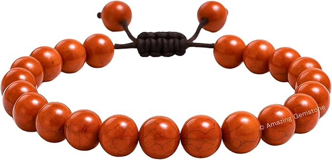 Amazing Gemstone Red Jasper Bracelet, Gifts for Men & Women - Protection Healing Crystal Bracelet - 8mm Gemstone Beaded Adjustable Bracelet, Pulseras para Hombres Mujer Stocking Stuffers
