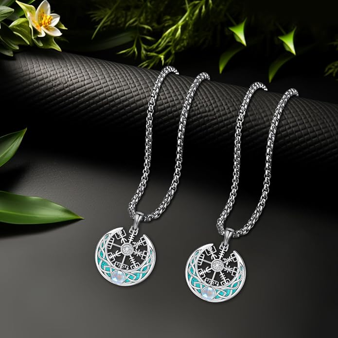 Eusense Viking Necklace for Men Women 925 Sterling Silver Pendant Thors Hammer/Norse Runes/Odin's Ravens/Wolf/Dragon/Snake/Yggdrasil/Freya/Helm of Awe/Valknut/Triskelion/Axe/Shield Viking Jewelry