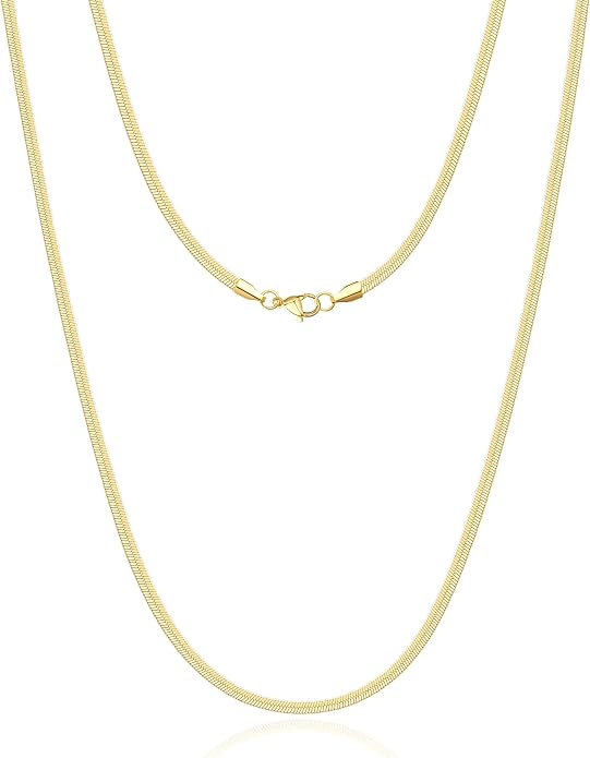 WomenGifts 14K Gold Silver Plated Herringbone Necklace for Women, Dainty Snake Chain Choker, Trendy Simple Long Layered Jewelry Non Tarnish, 3/4/5/8mm,14,16,18,20,22,24,26 Inch Thin & Chunky Options