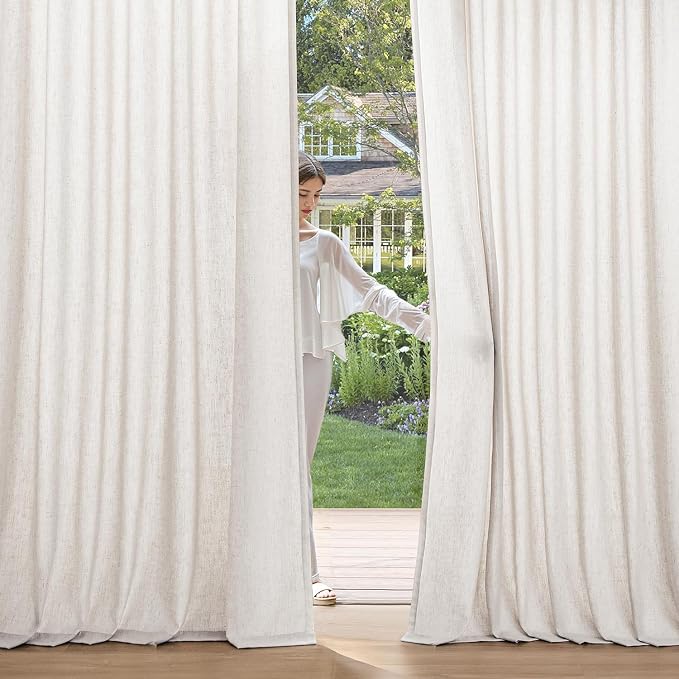 MIULEE Non-See-Through Privacy Linen Curtains 52W x 72L Inch White | 2 Panels, Light Filtering, Semi Sheer Window Curtains, Farmhouse Textured, Back Tab Drapes for Bedroom Living Room