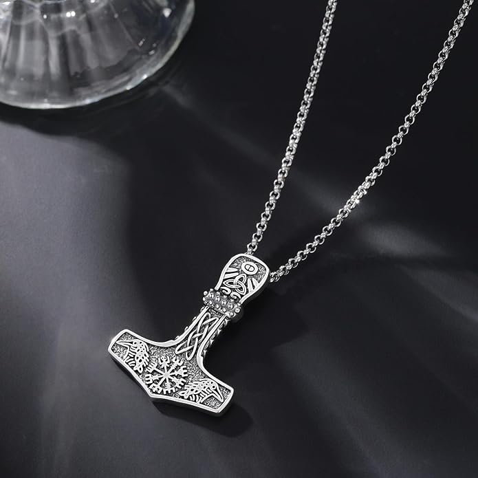 Tetragrammaton/Thors Hammer/Viking Axe/Jewish/Yahweh Necklace for Men 925 Sterling Silver Viking Norse Pagan Jewelry Gifts for Women