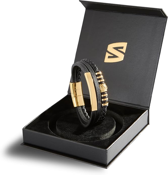 SERASAR Premium Leather Bracelet Men | Stainless Steel Magnetic Clasp | Three Colors | Jewelry Box Included