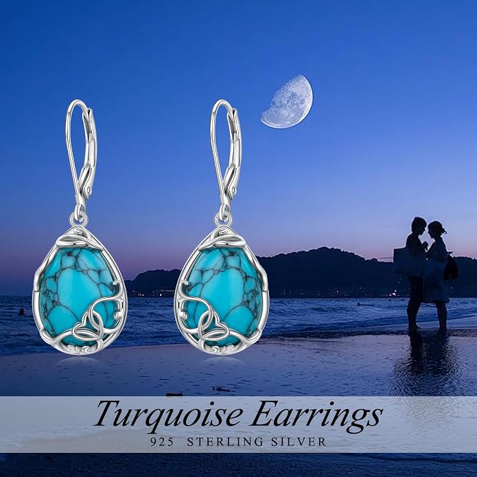 925 Sterling Silver Filigree Dangle Drop Earrings Daisy/Lotus/Rose Flower/Moonstone Leverback Teardrop Earrings for Women Infinity Celtic Knot Daisy Lotus Jewelry for Mothers Day