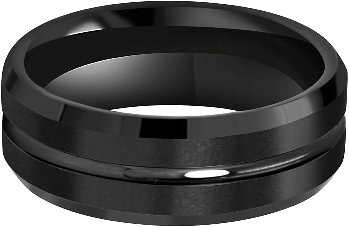 CROWNAL 4mm 6mm 8mm 10mm Black Tungsten Wedding Band Ring Men Women Beveled edges Polished Grooved Center Comfort Fit Size 4 To 17