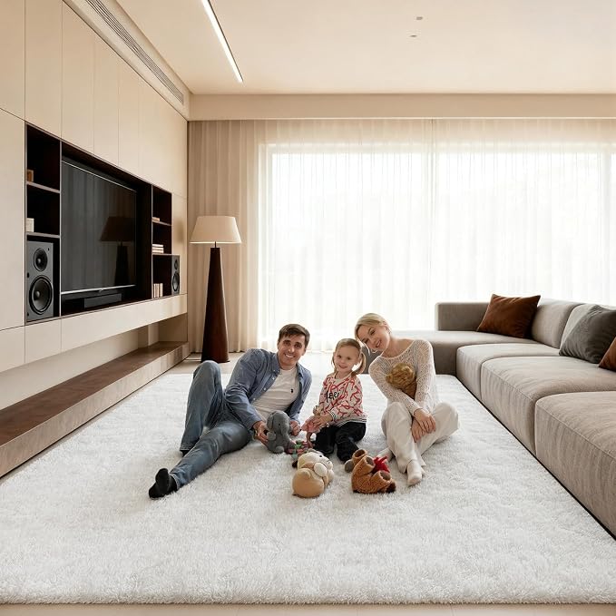 8x10 Area Rugs for Living Room, Large Fluffy Cream White Rugs for Bedroom, Fuzzy Shag Soft Non-Slip Carpet for Kids Girls and Boys Nursery Dorm Indoor Room Home Decor (8ft X 10ft, Cream White)