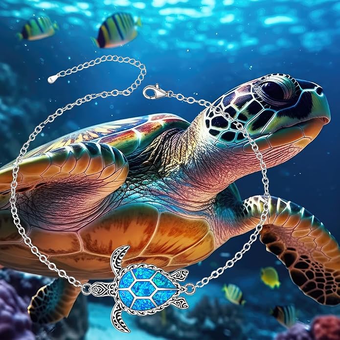 Fenthring Turtle Anklets for Women Turtle Ankle Bracelet Blue Opal Sea Sterling Silver Infinity Wave Ocean Beach Summer Jewelry Mothers Day